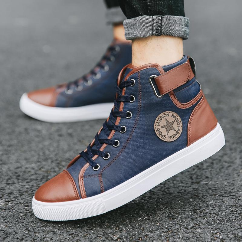 Leather denim stitching men's shoes Simple casual shoes