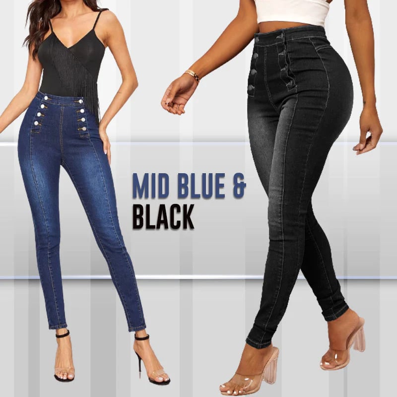 💥Double Breasted High Waist Skinny Jeans