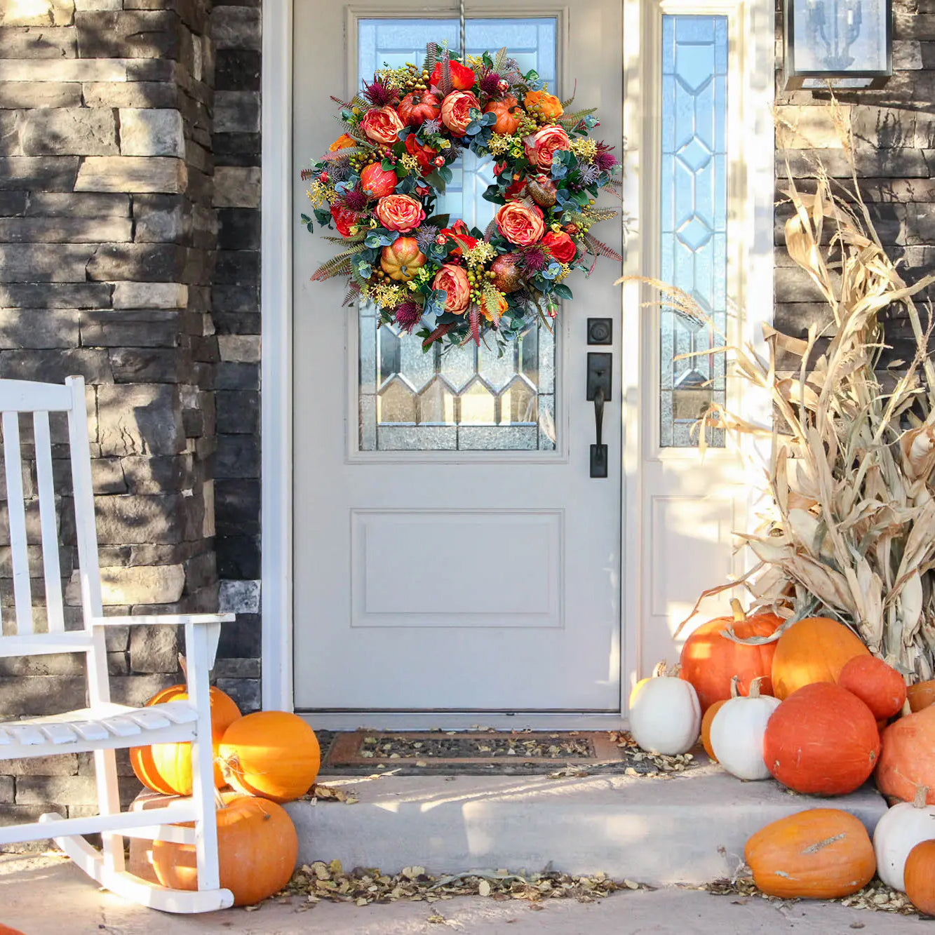 🔥Last Day 49% OFF🔥Fall Peony and Pumpkin Wreath - Year Round Wreath