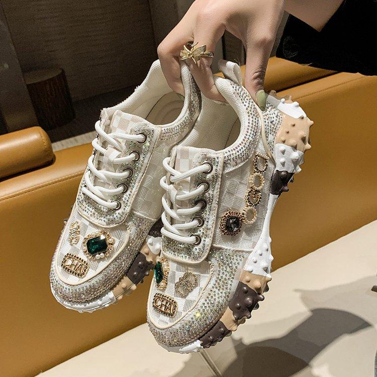 Flat mesh rhinestone sneakers