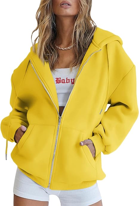 BOKE Women's Cute Hoodies Teen Girl Fall Jacket Oversized Sweatshirts Casual Drawstring Zip Up Y2K Hoodie with Pocket