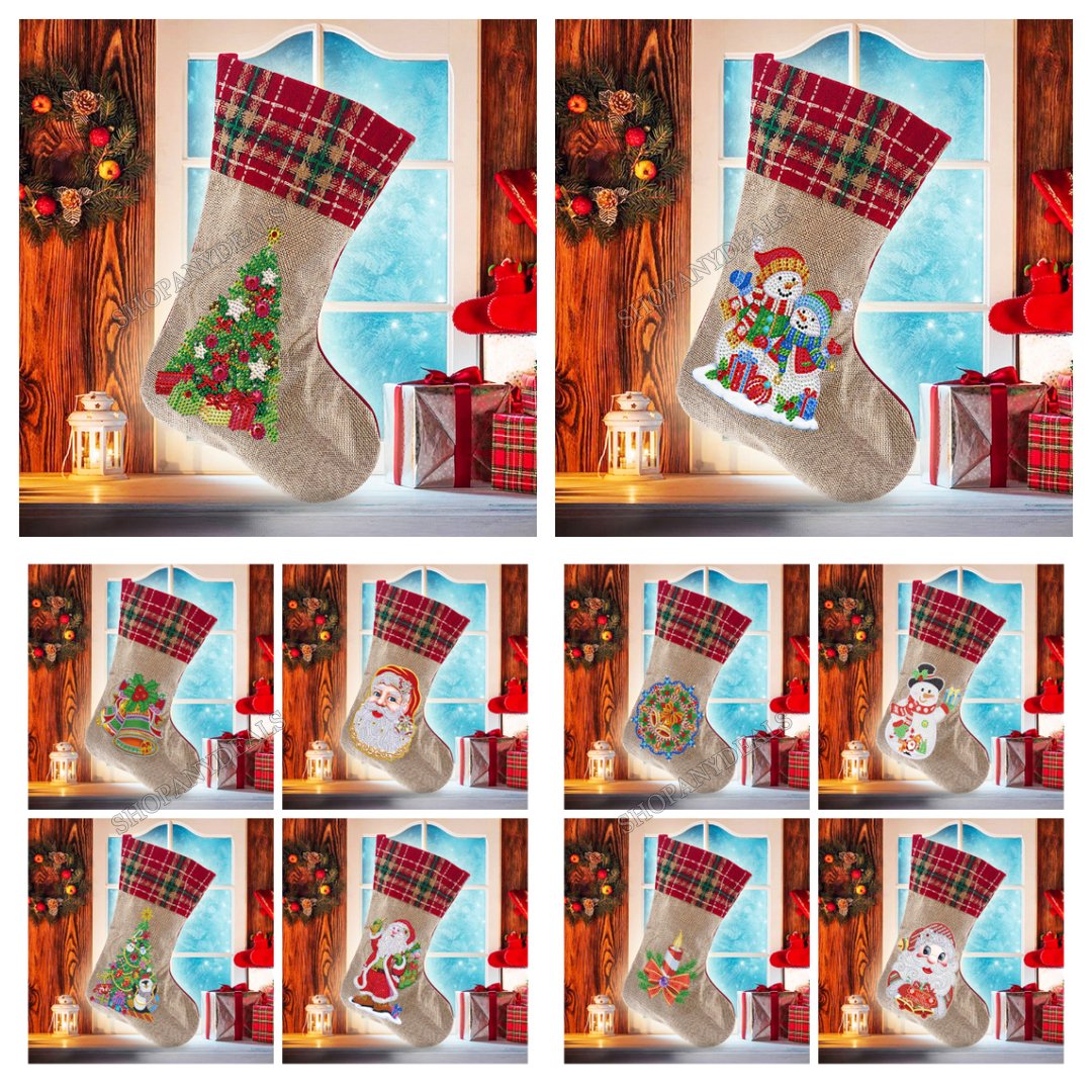 (🎁🔥HOT SALE - 49% OFF) 5D Diamond Painting Xmas Rhinestone Sock Embroidery Mosaic Gift Bag