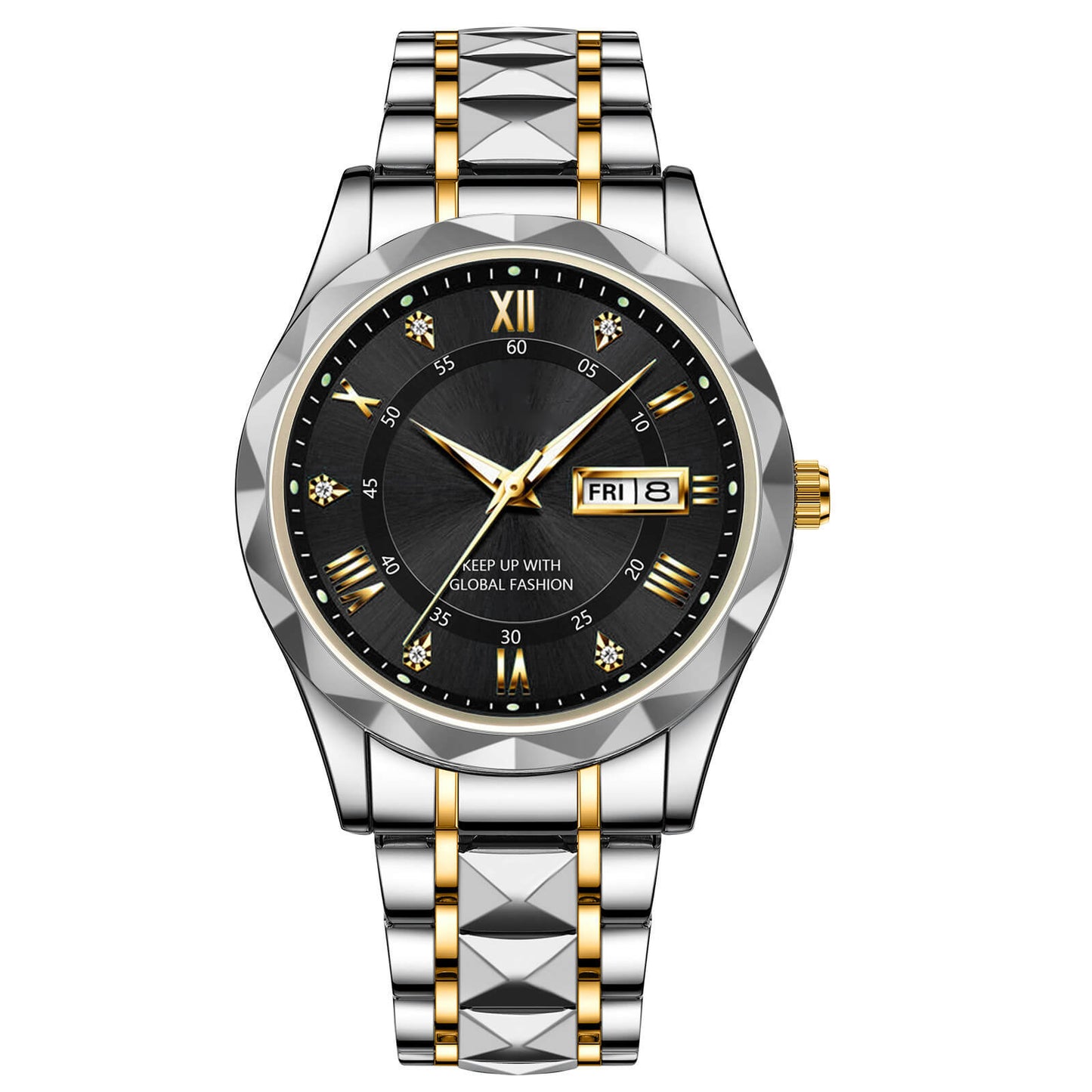 Waterproof Luminous Stainless Steel Two-tone Quartz Men's Watch