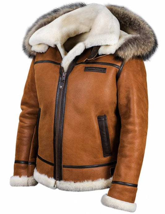 BOMBER B-3 SHEEPSKIN JACKET HOODED WHISKEY[FREE SHIPPING TODAY]