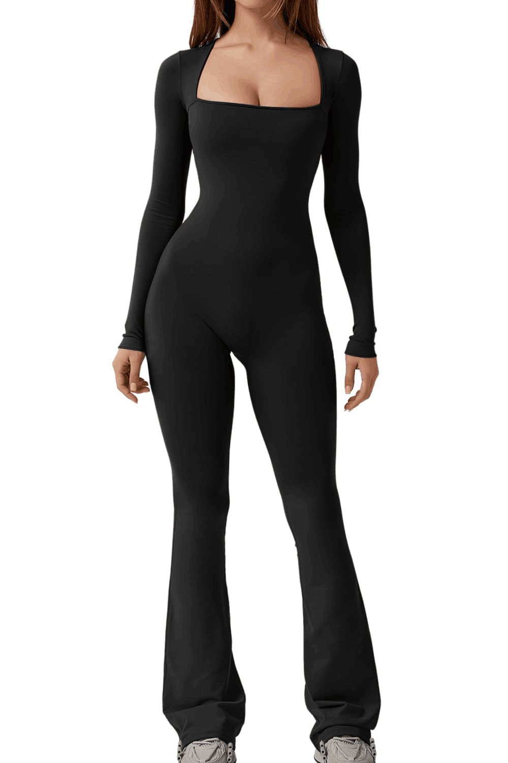 Square Neck Wide-Leg Long Sleeve Shapewear Jumpsuit