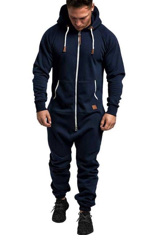 Hooded Fleece Solid Color Jumpsuit