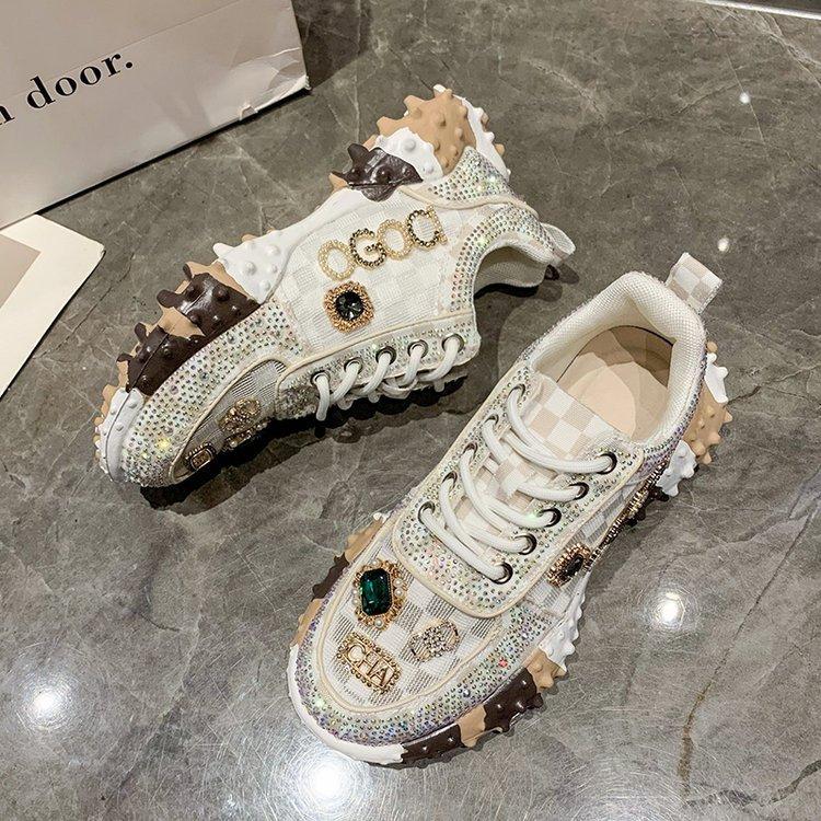 Flat mesh rhinestone sneakers