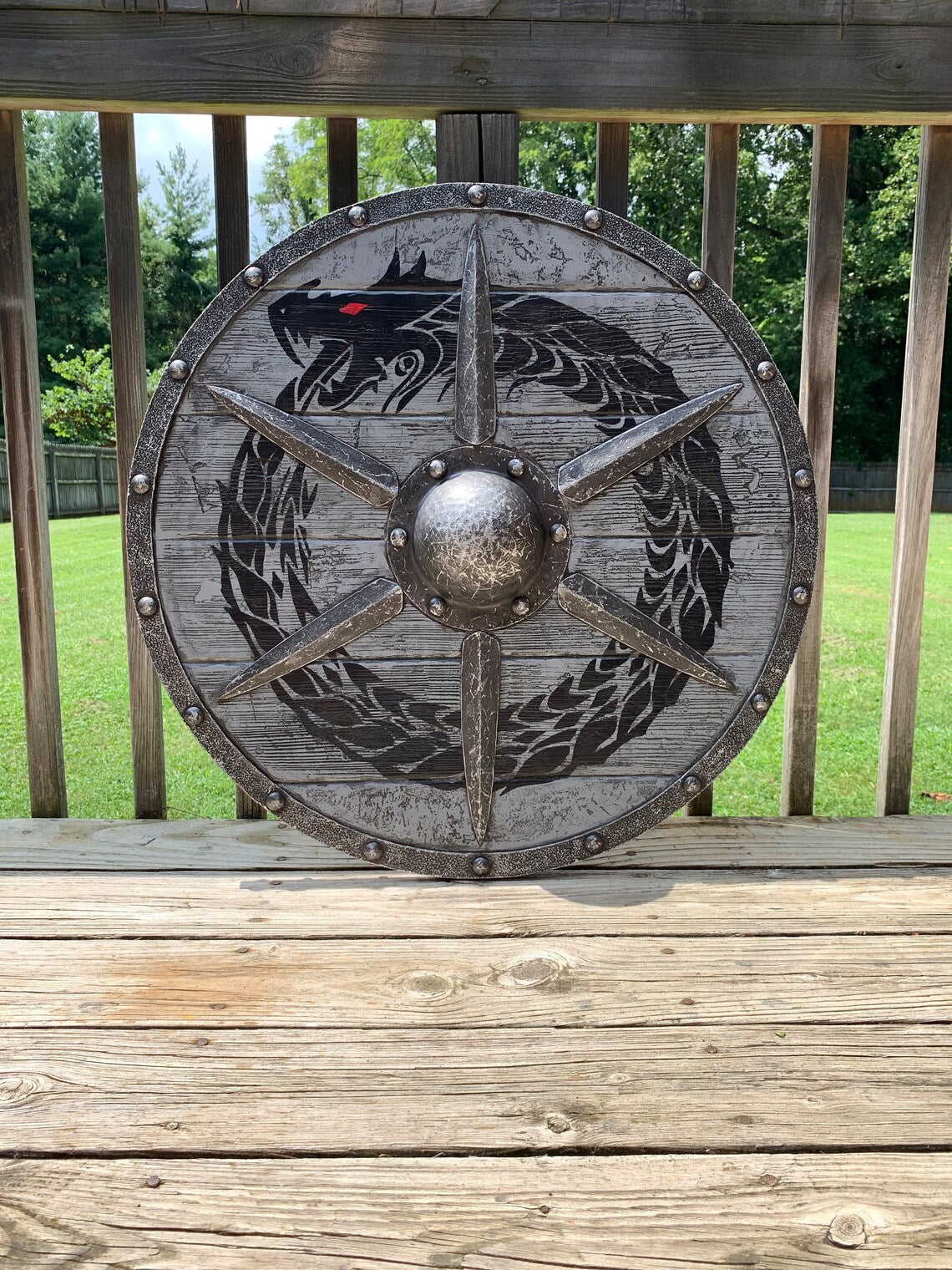 Eivor Valhalla Raven Battle Damaged Viking Wooden Shield 30CM