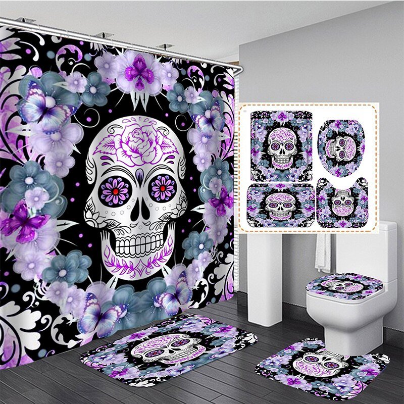 Sugar Skull Print Shower Curtains & Bath rugs