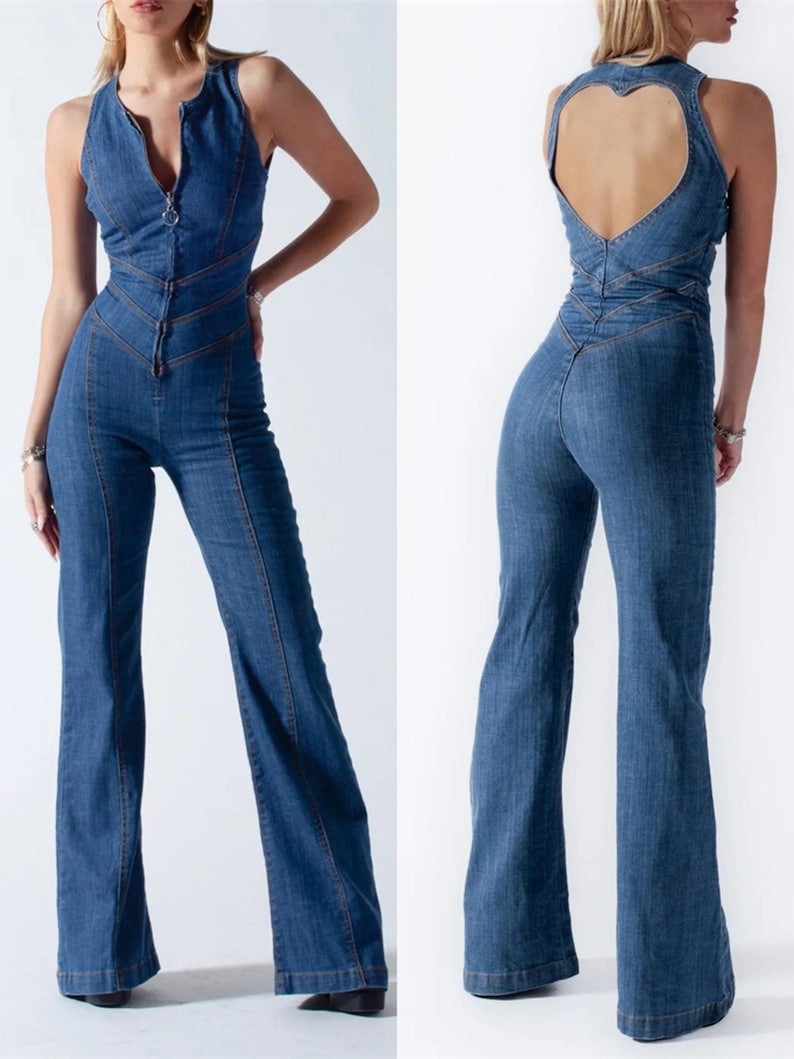 💥49% OFF🔥Backless Heart Cutout Denim Jumpsuit For Women