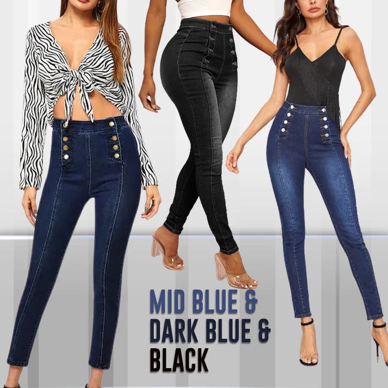 💥Double Breasted High Waist Skinny Jeans