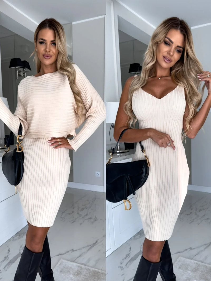 Knit Pullover Sweater and Cami Dress Set 🔥Buy 2 Free Shipping🔥