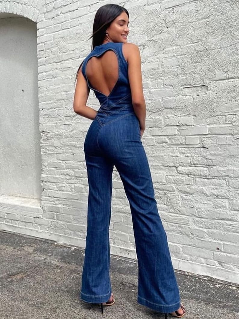 💥49% OFF🔥Backless Heart Cutout Denim Jumpsuit For Women