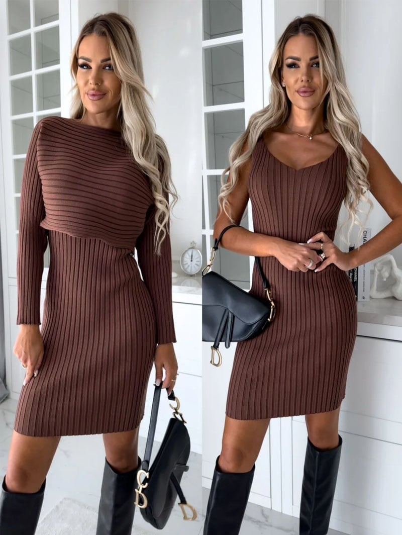 Knit Pullover Sweater and Cami Dress Set 🔥Buy 2 Free Shipping🔥