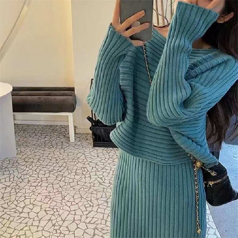 Knit Pullover Sweater and Cami Dress Set 🔥Buy 2 Free Shipping🔥