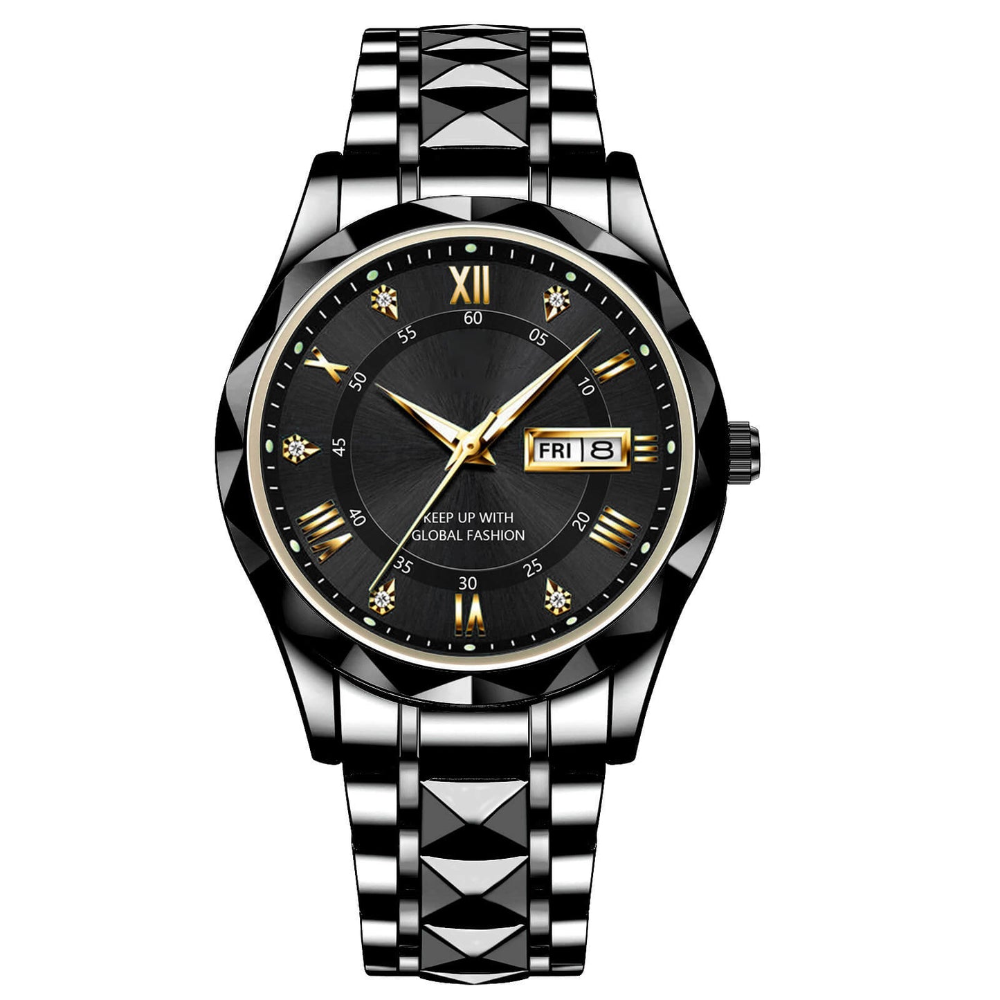 Waterproof Luminous Stainless Steel Two-tone Quartz Men's Watch