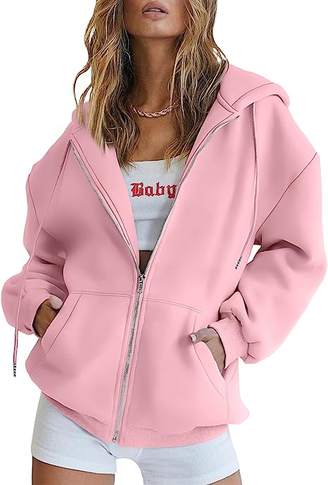 BOKE Women's Cute Hoodies Teen Girl Fall Jacket Oversized Sweatshirts Casual Drawstring Zip Up Y2K Hoodie with Pocket