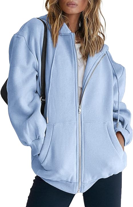 BOKE Women's Cute Hoodies Teen Girl Fall Jacket Oversized Sweatshirts Casual Drawstring Zip Up Y2K Hoodie with Pocket