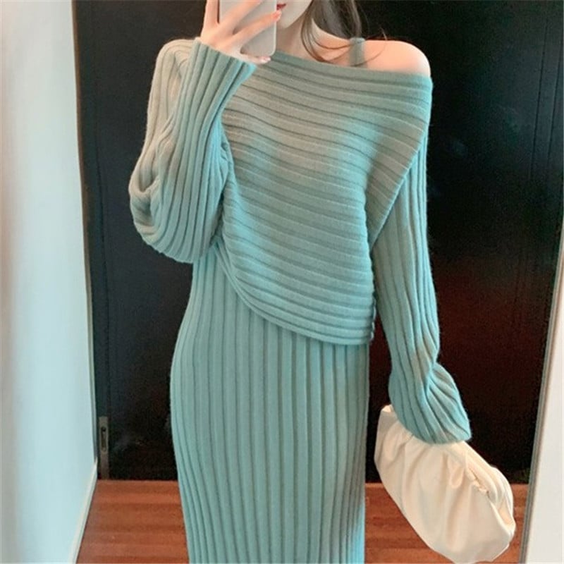 Knit Pullover Sweater and Cami Dress Set 🔥Buy 2 Free Shipping🔥