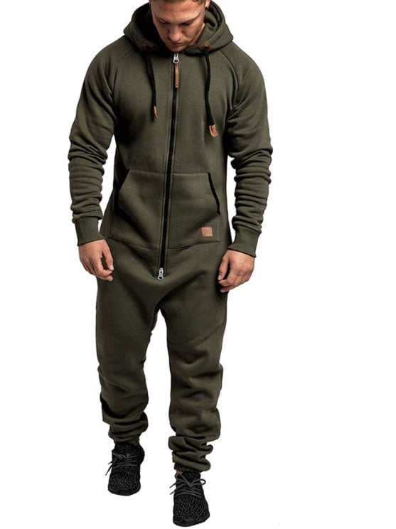 Hooded Fleece Solid Color Jumpsuit