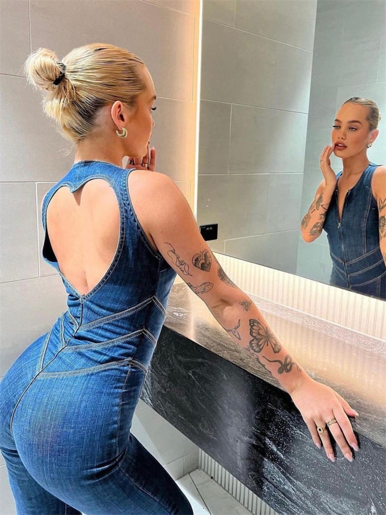 💥49% OFF🔥Backless Heart Cutout Denim Jumpsuit For Women