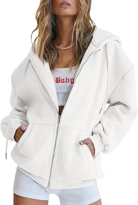 BOKE Women's Cute Hoodies Teen Girl Fall Jacket Oversized Sweatshirts Casual Drawstring Zip Up Y2K Hoodie with Pocket