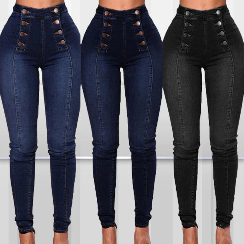 💥Double Breasted High Waist Skinny Jeans