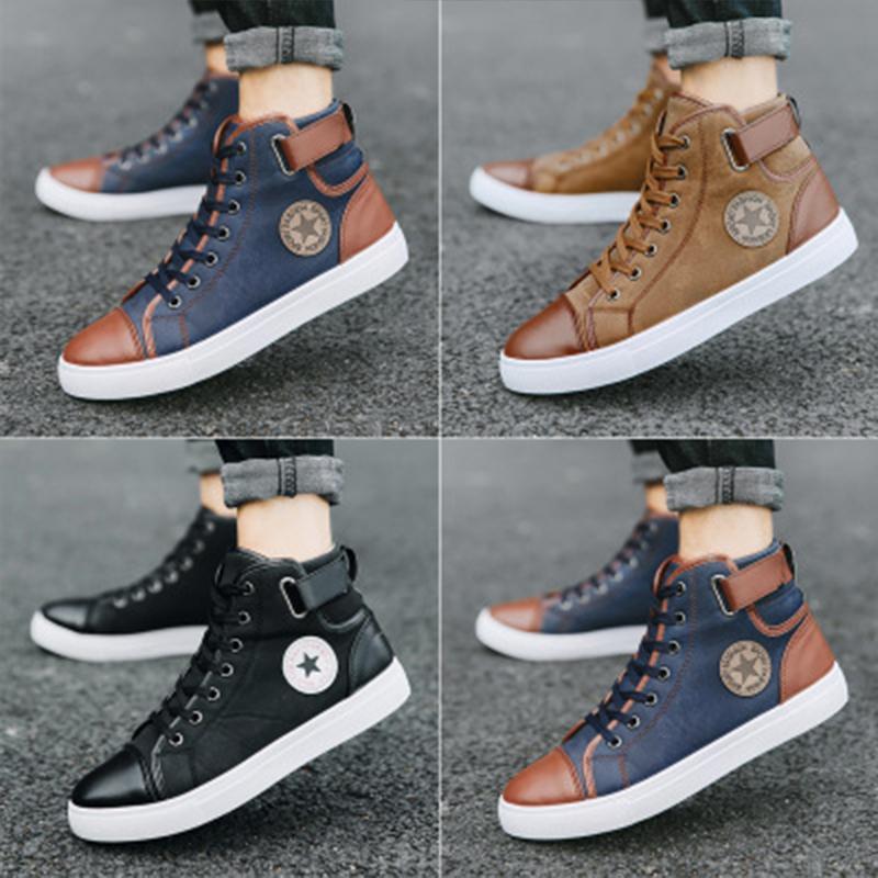 Leather denim stitching men's shoes Simple casual shoes