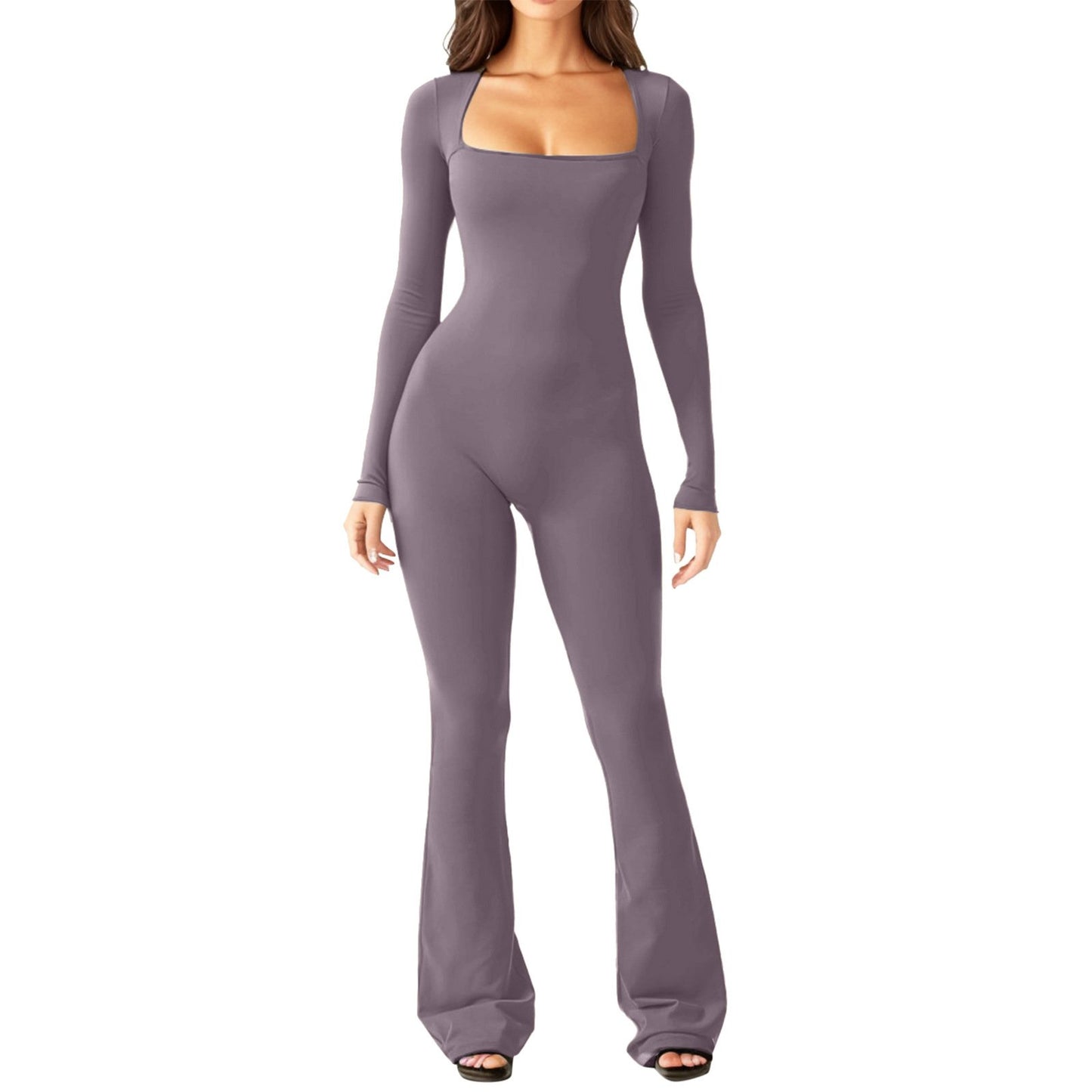 Square Neck Wide-Leg Long Sleeve Shapewear Jumpsuit