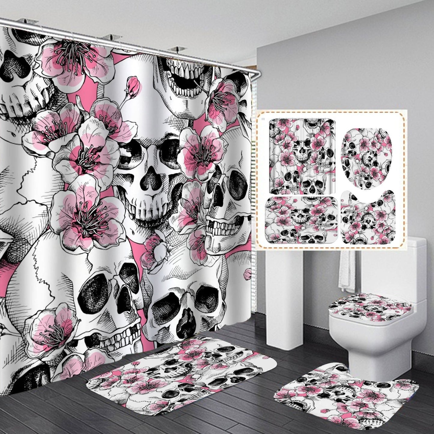 Sugar Skull Print Shower Curtains & Bath rugs