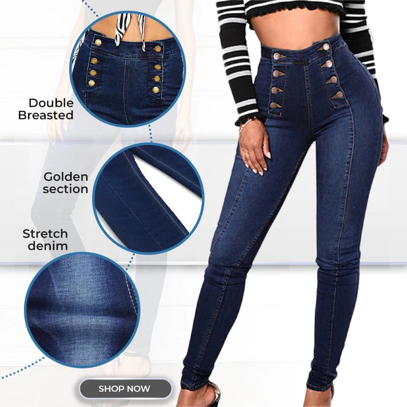 💥Double Breasted High Waist Skinny Jeans