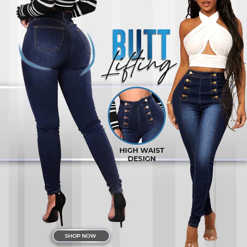 💥Double Breasted High Waist Skinny Jeans