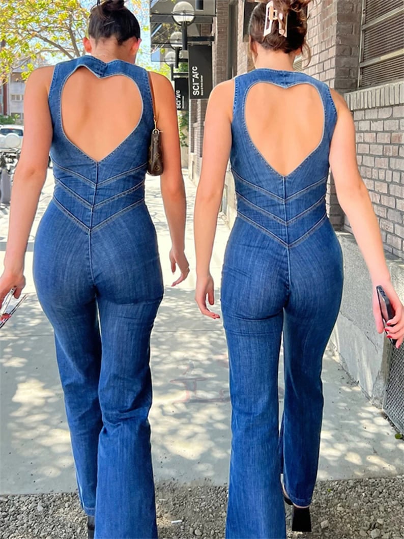 💥49% OFF🔥Backless Heart Cutout Denim Jumpsuit For Women