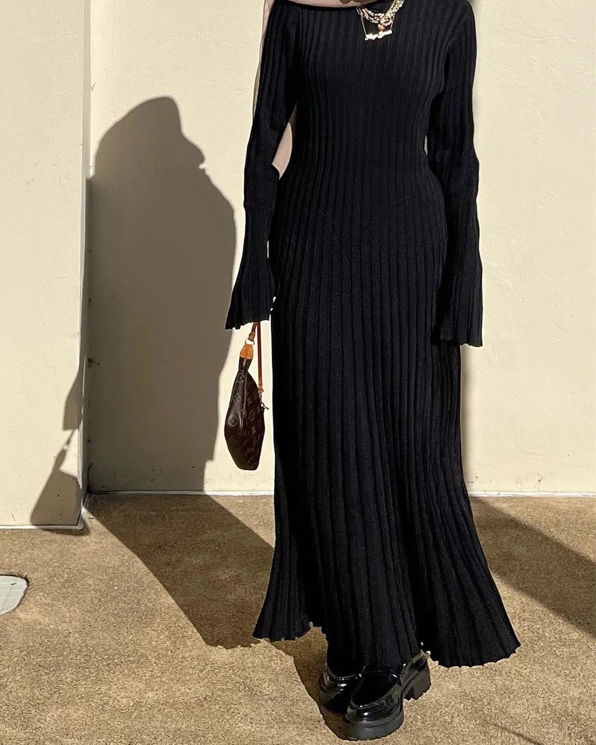 2023 Fall New Sleeved Knit Midi Dress(Buy 2 Free Shipping)