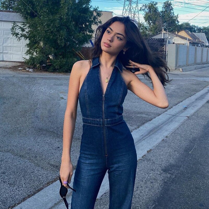 💥49% OFF🔥Backless Heart Cutout Denim Jumpsuit For Women