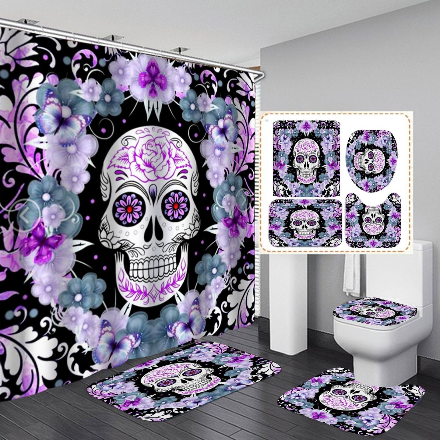 Sugar Skull Print Shower Curtains & Bath rugs