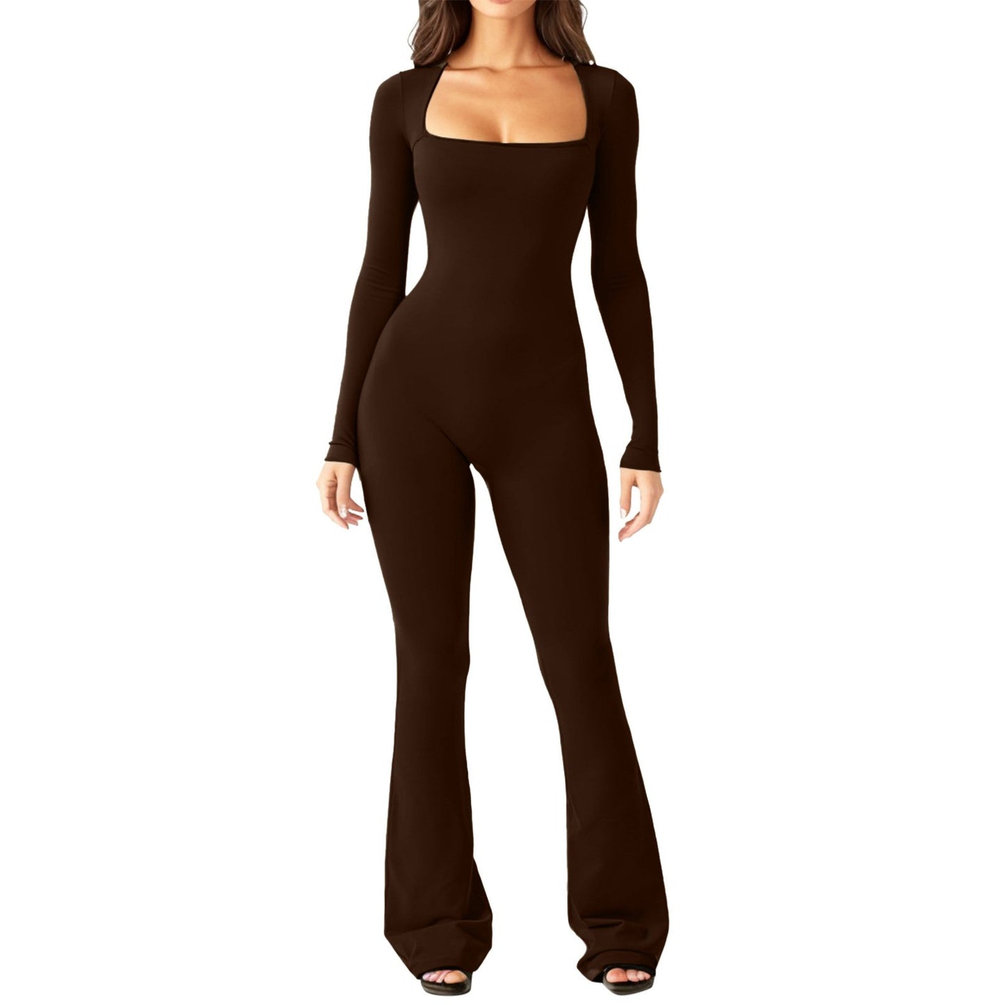 Square Neck Wide-Leg Long Sleeve Shapewear Jumpsuit