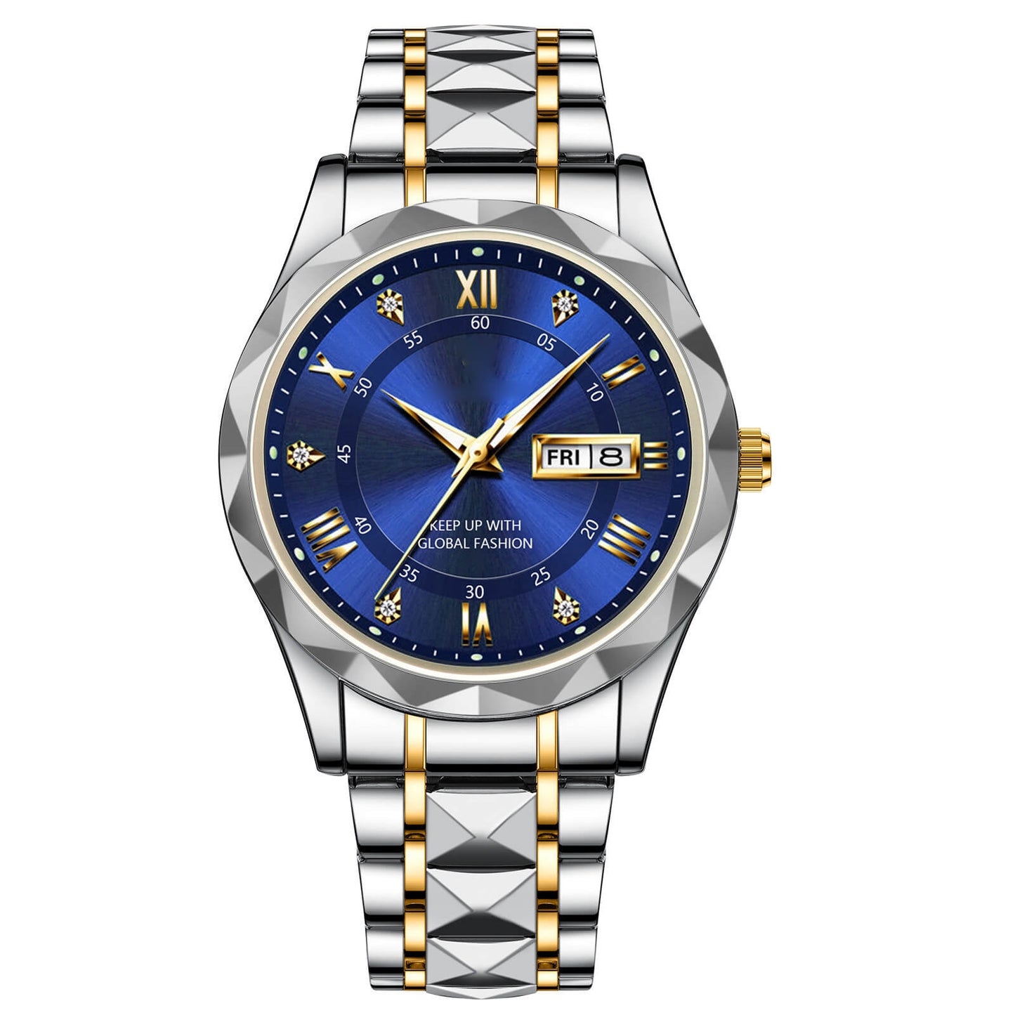 Waterproof Luminous Stainless Steel Two-tone Quartz Men's Watch