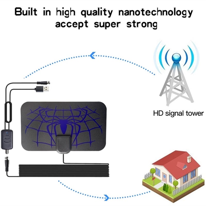 Spider pattern new HDTV cable antenna 4K (5G chip, 🌎 can be used worldwide)