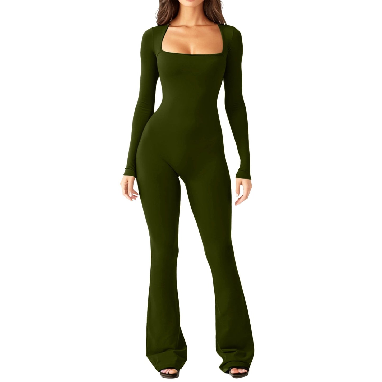 Square Neck Wide-Leg Long Sleeve Shapewear Jumpsuit