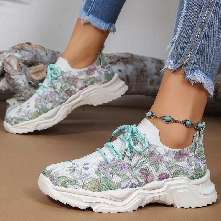 Last Day 60% OFF — Floral Print Lace-up Breathable Orthopedic Sneakers