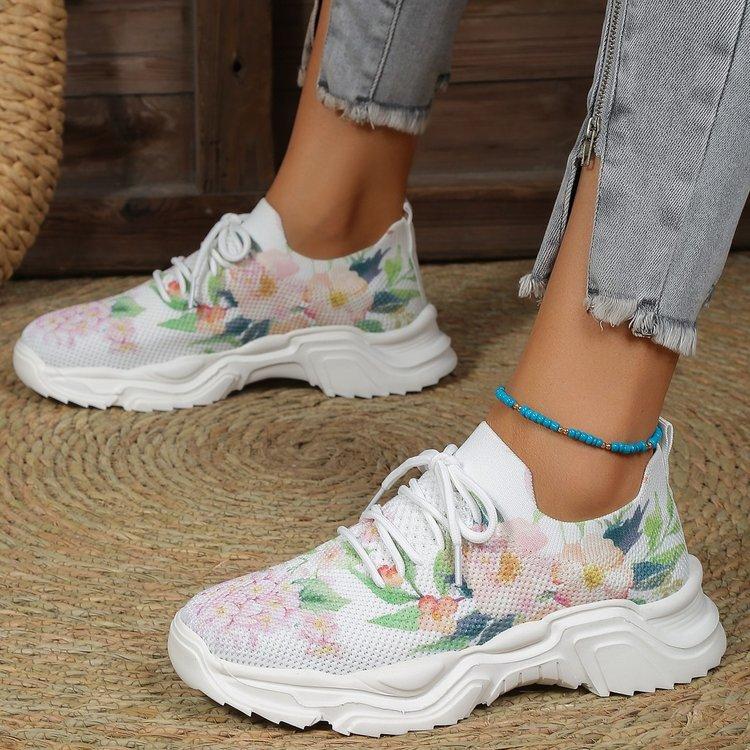 Last Day 60% OFF — Floral Print Lace-up Breathable Orthopedic Sneakers