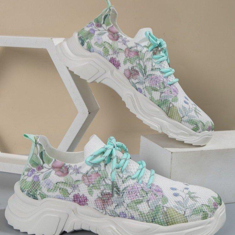 Last Day 60% OFF — Floral Print Lace-up Breathable Orthopedic Sneakers