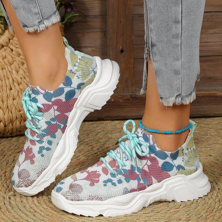 Last Day 60% OFF — Floral Print Lace-up Breathable Orthopedic Sneakers